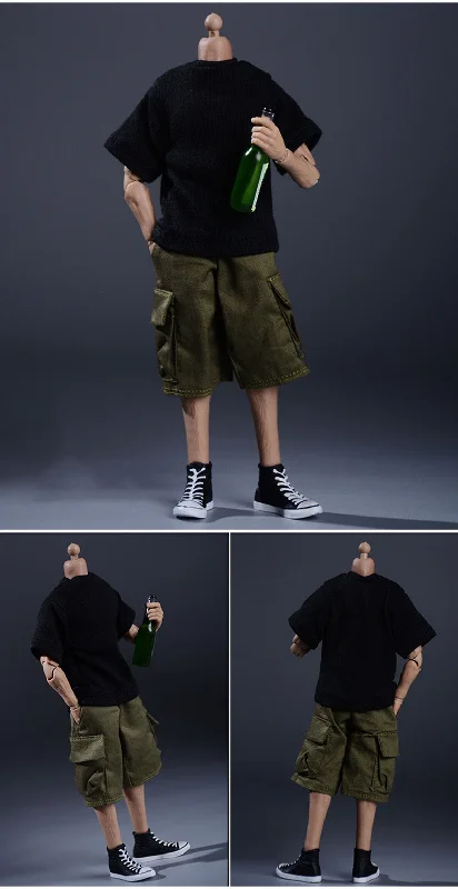1/12 Fashion Plain T-Shirt (Black) - Clothes Suitable for 6'' Inch Action Figures