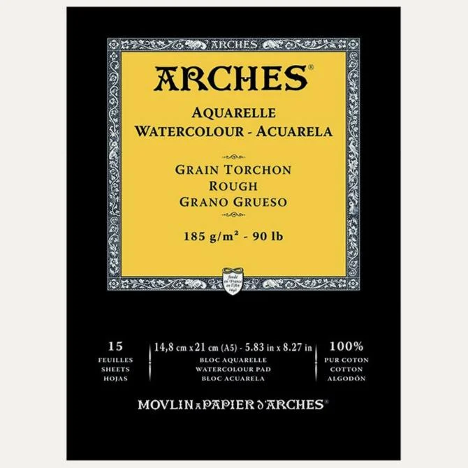 Arches Watercolour Natural White 185gsm Rough 15 Sheets Blocks