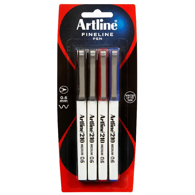 Artline 210 Fineliner Pen 0.6mm Assorted Pack Of 4