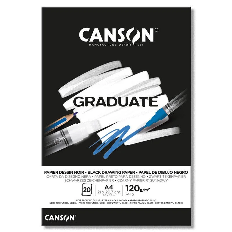 Canson Graduate A4 120gsm 20 Sheet Black Pad
