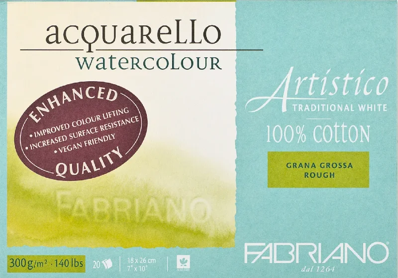 Fabriano Artistico Watercolour Enhanced 300gsm Rough Traditional White 20 Sheet Blocks