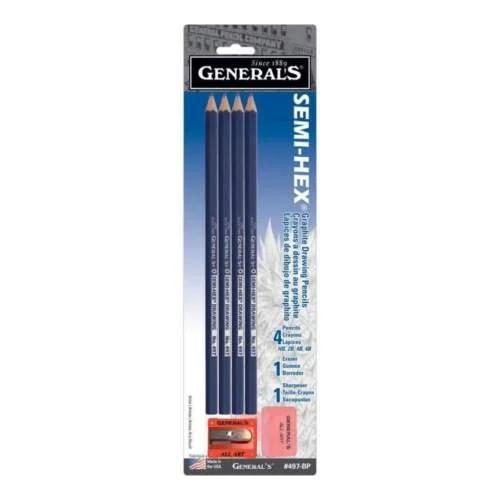 Generals Classic Graphite Drawing Pencils Set of 4 with Eraser & Sharpener