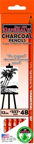 General's 557 Charcoal Pencils 4B Soft Set of 12