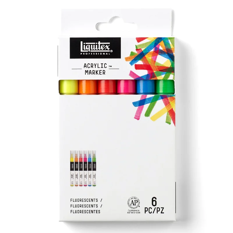 Liquitex 2-4mm Chisel Fluorescent Acrylic Markers Set of 6