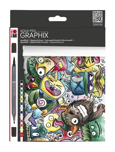 Marabu Aqua Pen Graphix Mega Mash Set fo 12