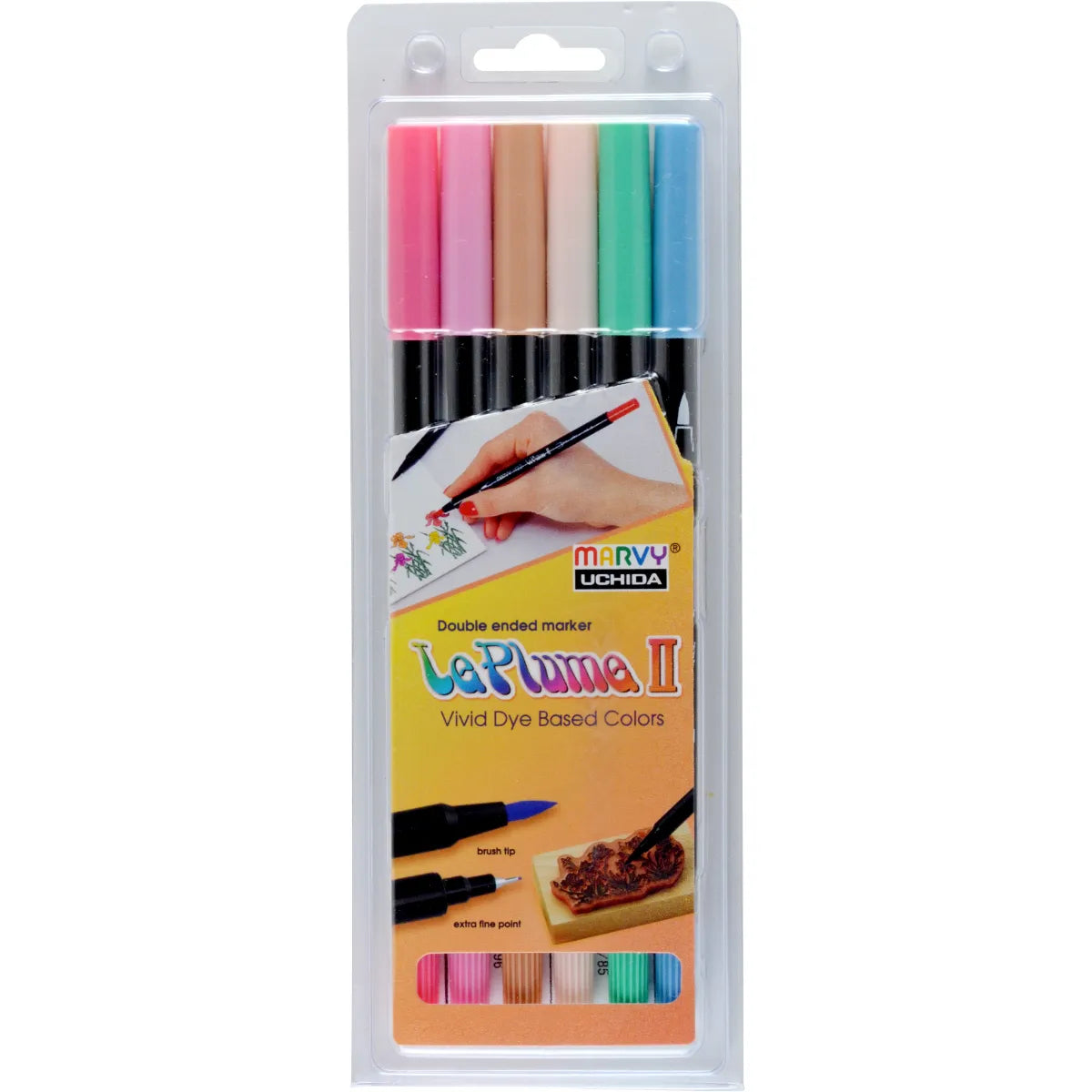 Marvy Le Plume II Dual Tip Pastel Markers Set Of 6