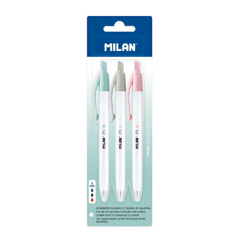 Milan Anti-bacterial P1+ Ballpoint Pens Pack Of 3
