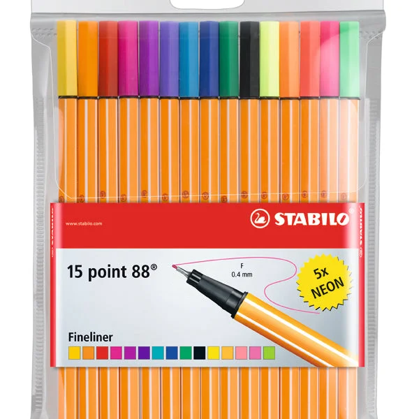 Stabilo Point 88 Fineliner Assorted With Neon Wallet Of 15