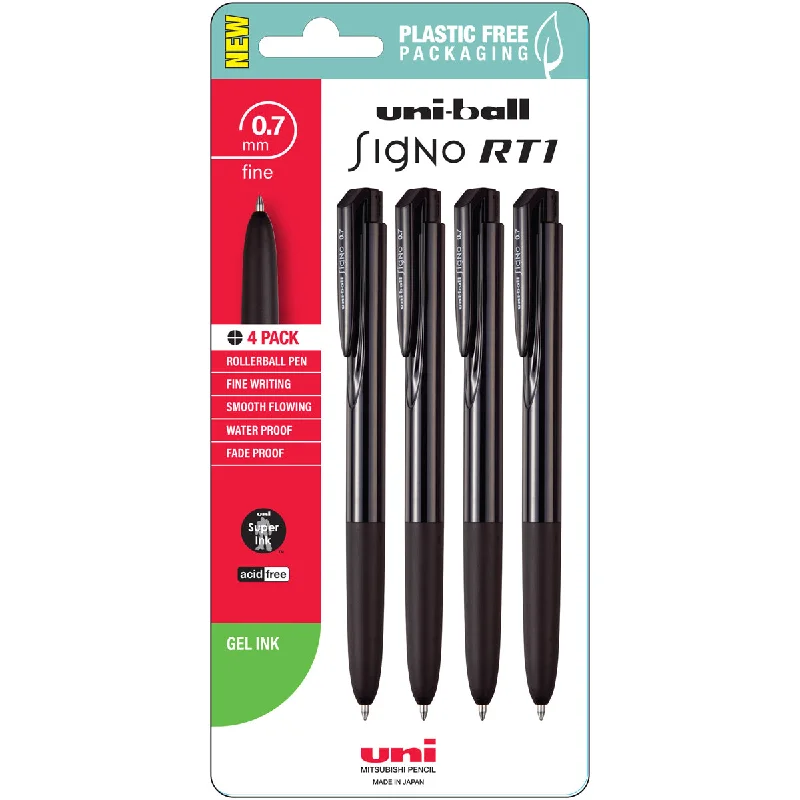 Uni Signo RT1 0.7mm Black Retractable Pens Set of 4