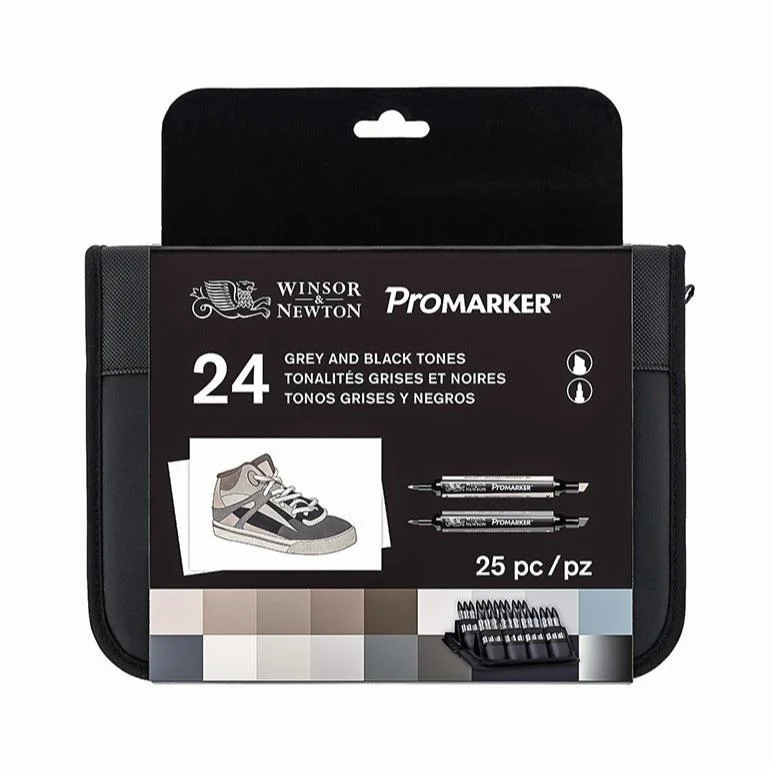 Winsor & Newton Promarkers Black & Grey Set Of 24