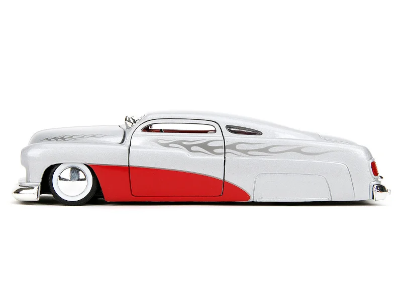 1951 Mercury Silver Metallic and Red with Flame Graphics and Red Interior "Bigtime Muscle" Series 1/24 Diecast Model Car by Jada