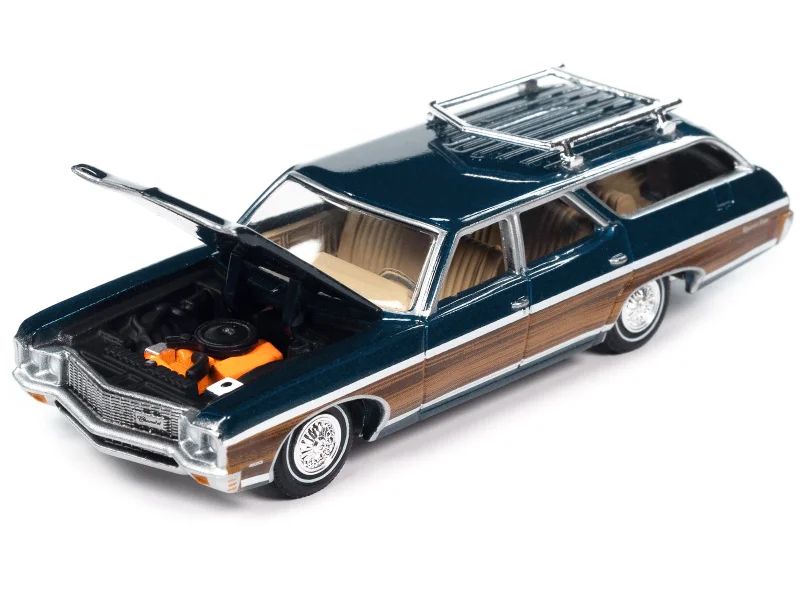 1970 Chevrolet Kingswood Estate Wagon Fathom Blue Metallic with Side Wood Panels "Muscle Wagons" Series 1/64 Diecast Model Car by Auto World