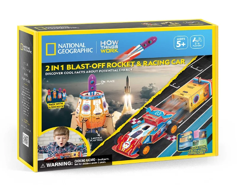 NATIONAL GEOGRAPHIC - 2IN1 BLAST-OFF ROCKET & RACING CAR SET - DIY SCIENCE KIT