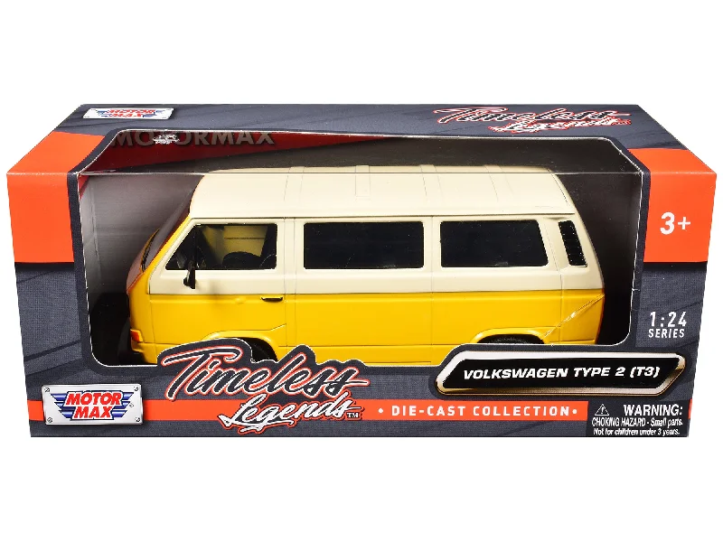 Volkswagen Type 2 (T3) Van Yellow and Beige "Timeless Legends" Series 1/24 Diecast Model Car by Motormax