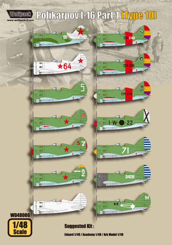 Wolfpack 1/48 decal Polikarpov I-16 Part.1 (Type 10) - WD48006
