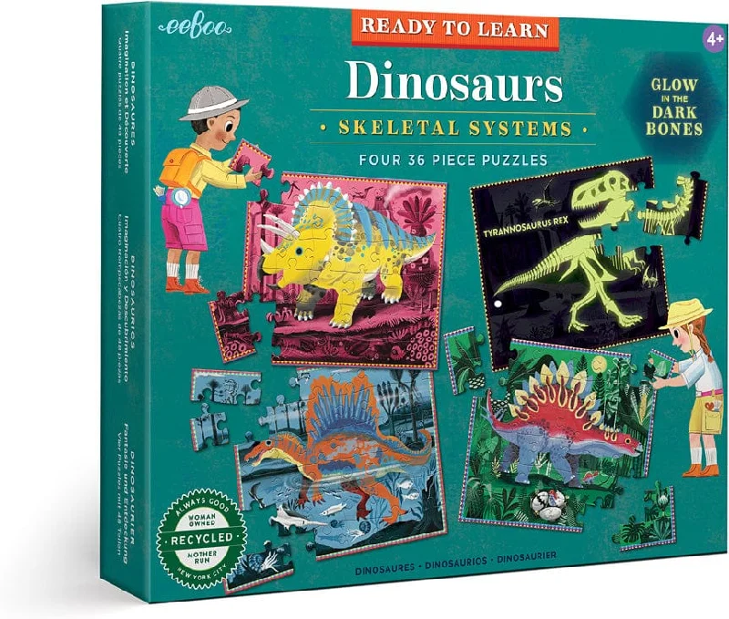 Eeboo Dinosaurs Skeletal Systems - Four 36 Piece Puzzles
