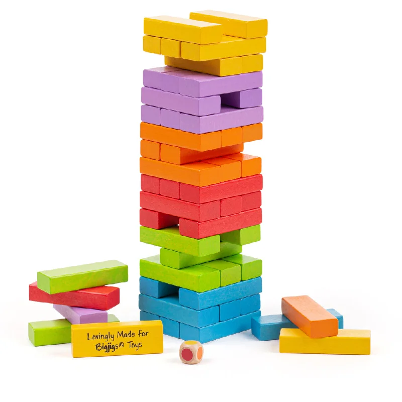 Bigjigs Toys Wooden Stacking Tower Game - 54 Pieces