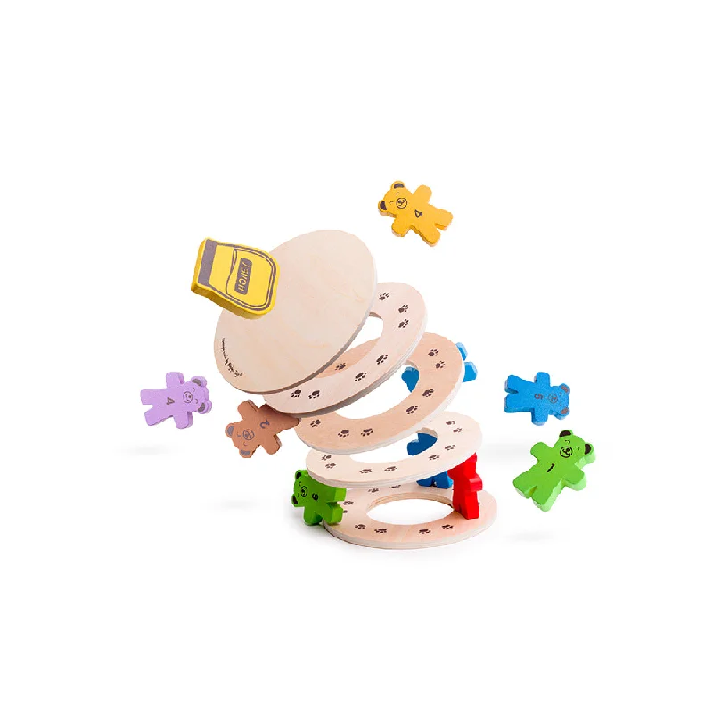 Bigjigs Toys Wooden Teddy Tumbling Tower Game - 49 Pieces