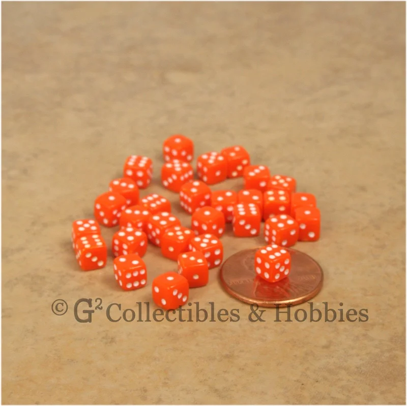 D6 5mm Deluxe Rounded Edge 30pc MINI Dice Set - Opaque Orange