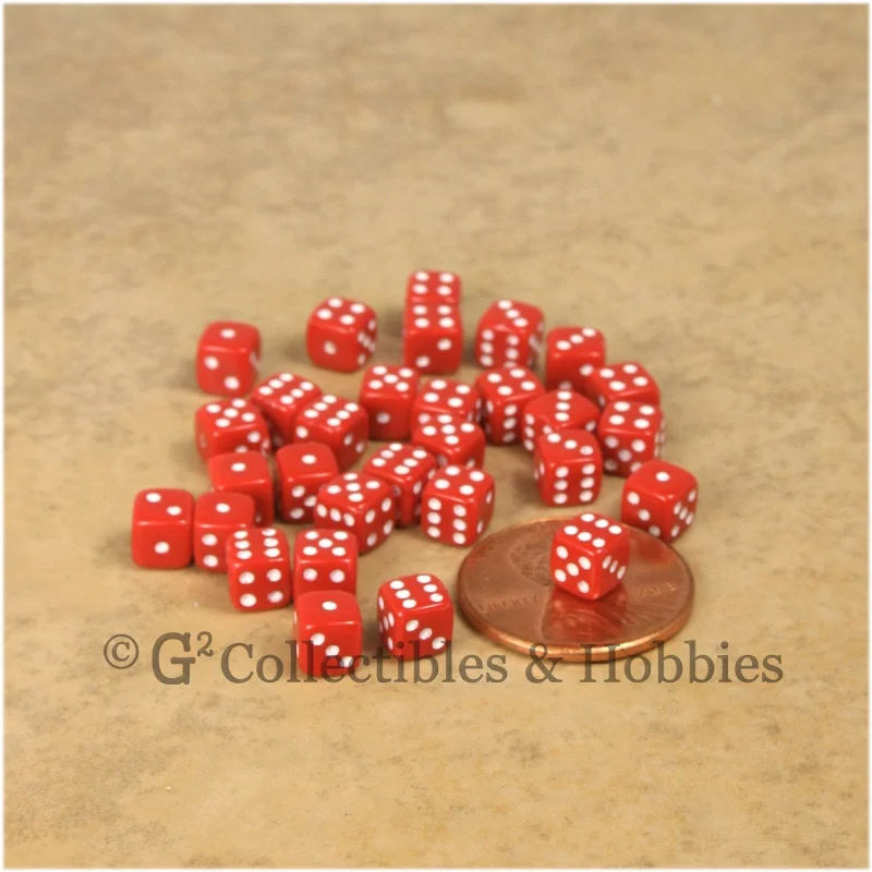 D6 5mm Deluxe Rounded Edge 30pc MINI Dice Set - Opaque Red