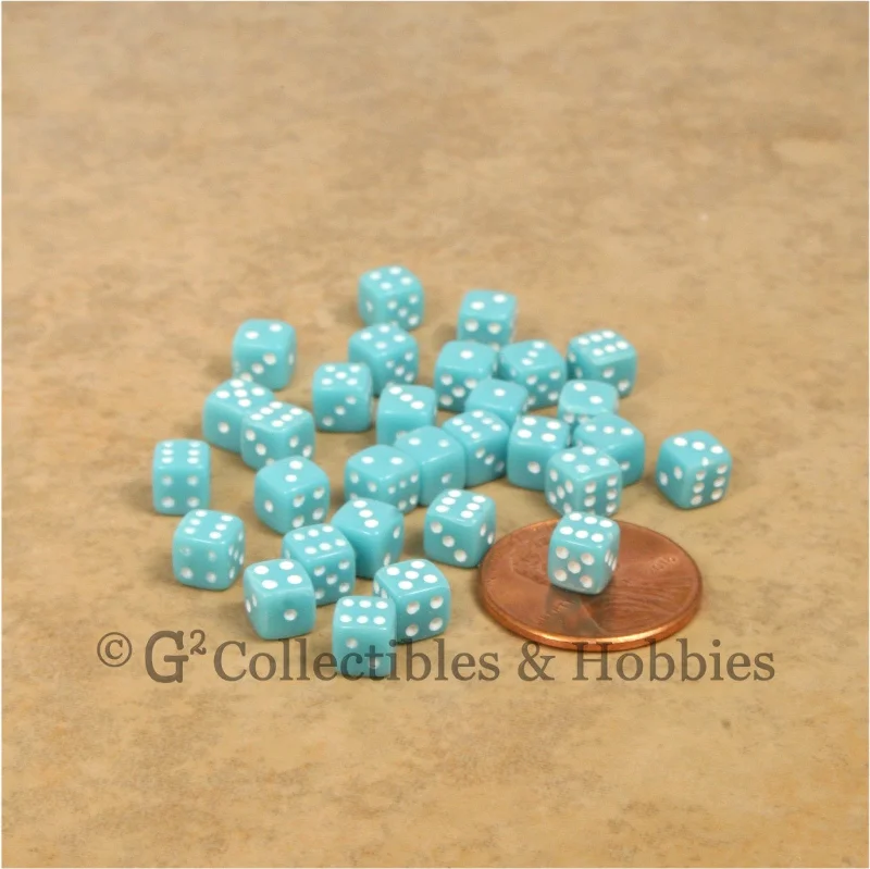 D6 5mm Deluxe Rounded Edge 30pc MINI Dice Set - Opaque Sky Blue