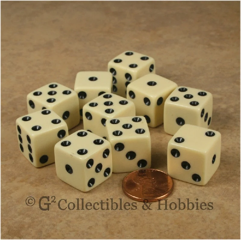 D6 16mm Opaque Ivory with Black Pips 10pc Dice Set