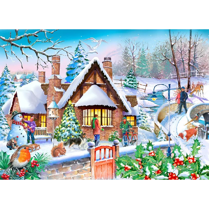 The House of Puzzles Snowy Cottage, Big 250 Piece Jigsaw Puzzle